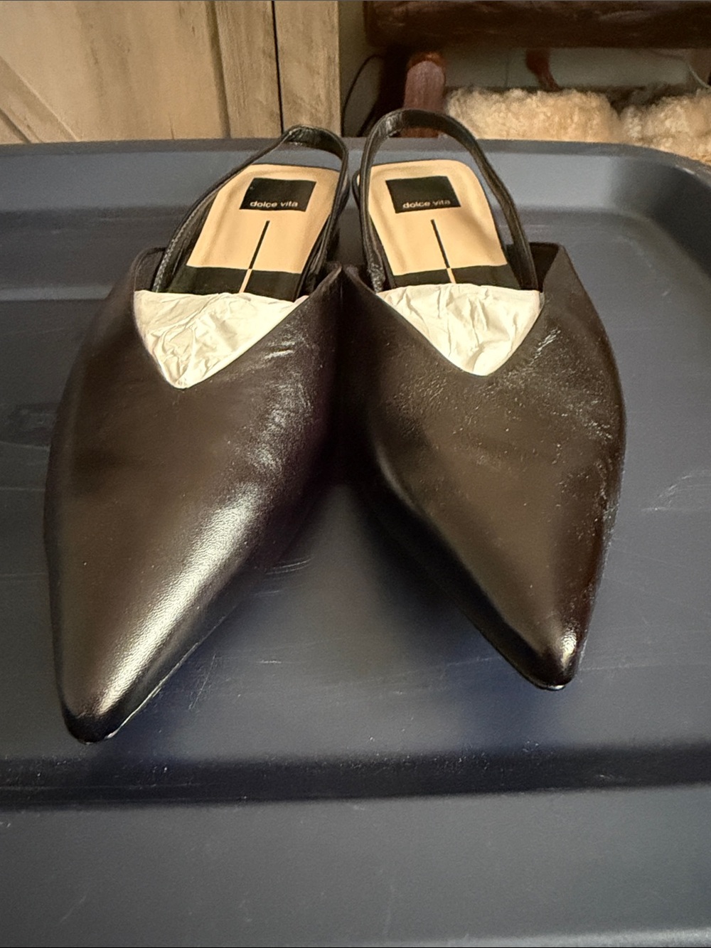 Dolce Vita Black Pointed Slingback Mules - Picture 2 of 4